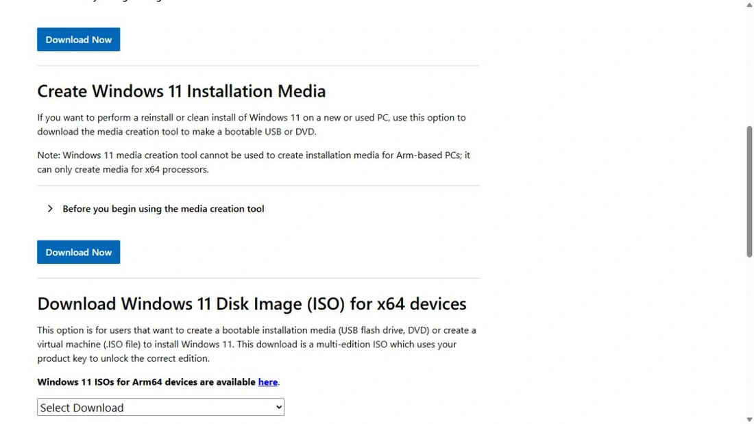יצירת מדיית התקנה והורדת ISO של Windows 11 בדף Microsoft באנגלית